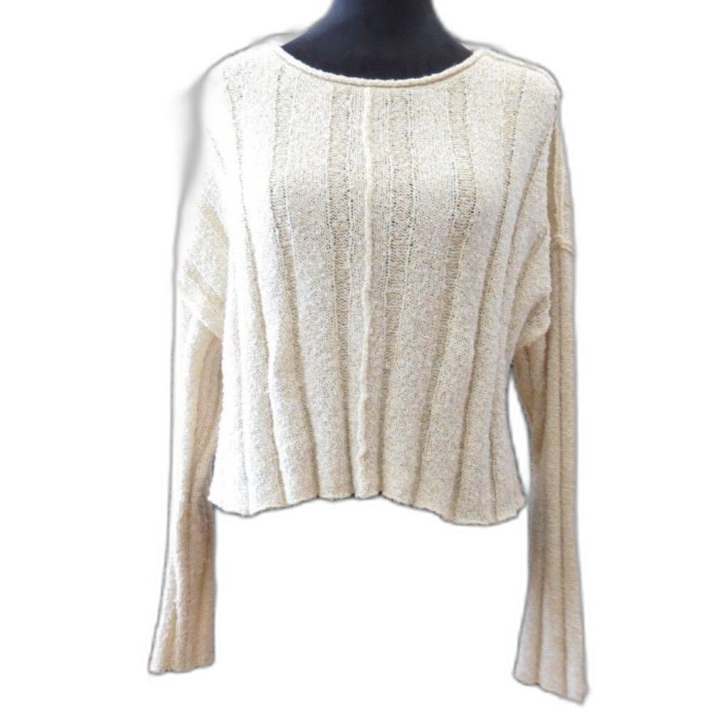 Oneill Women's Wide Ribbed Cropped Pullover Sweater Boho Cream S EUC